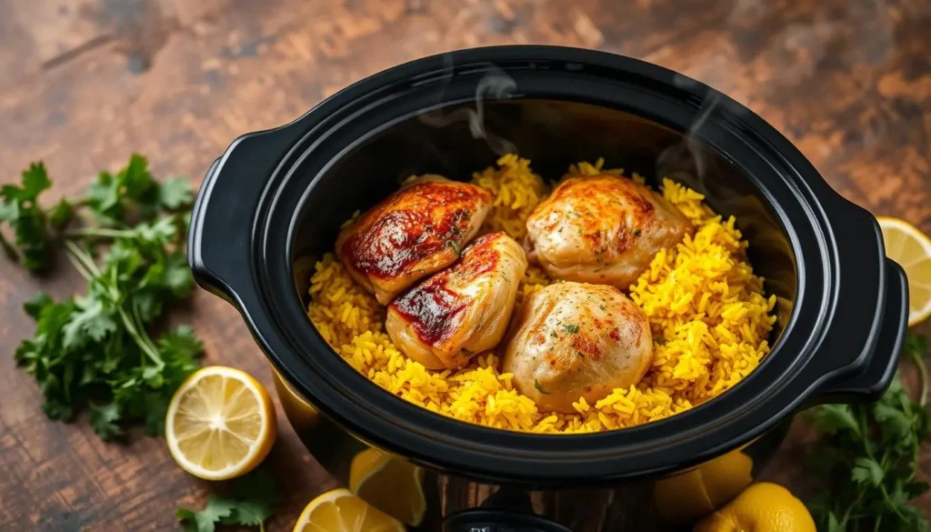 slow cooker chicken and yellow rice