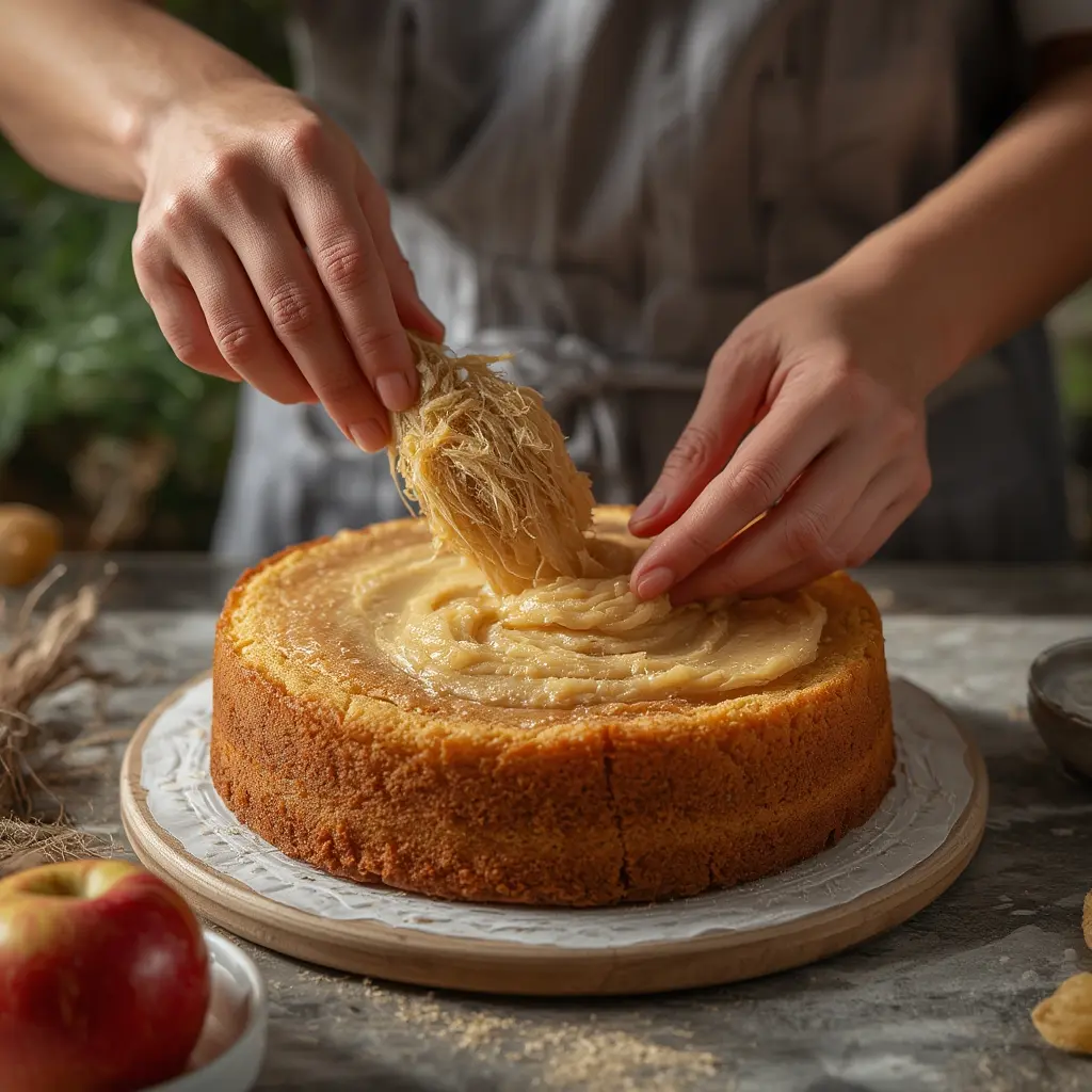Delicious Cake Recipe Using Applesauce (No Mixer Needed!) 7 Glazed applesauce cake stored under a glass cake dome on a wooden counter