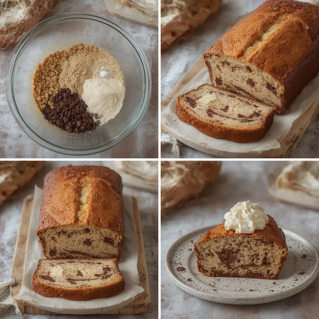 Step-by-step process of making chocolate swirl bread from scratch