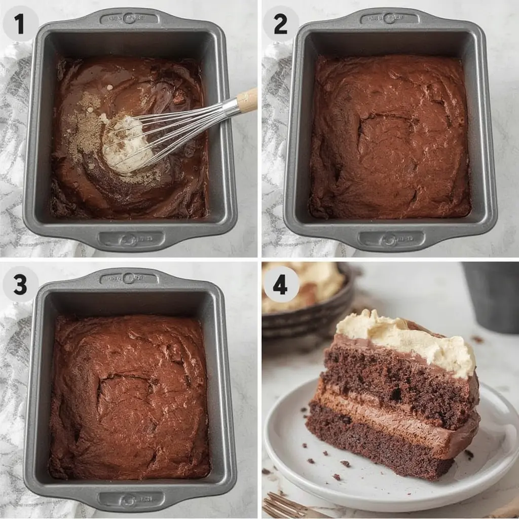Cocoa loaf cake: moist and delicious recipe 6 Mixing chocolate loaf cake batter in one bowl with cocoa and coffee