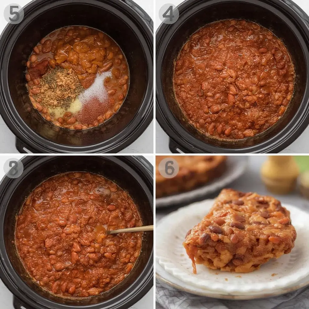 Step-by-step process of making slow cooker Great Northern beans with ham hock