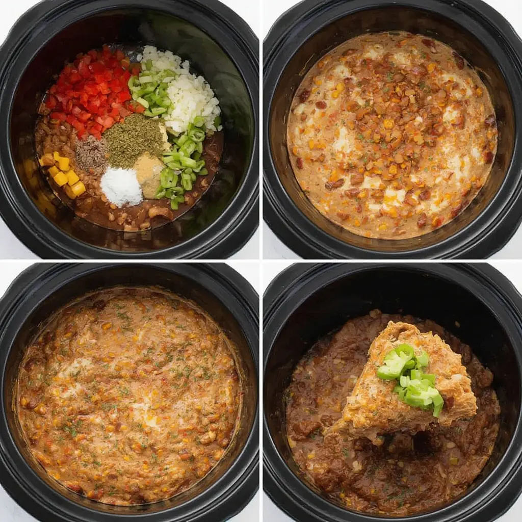 Ground beef being browned in skillet before going into slow cooker for tacos