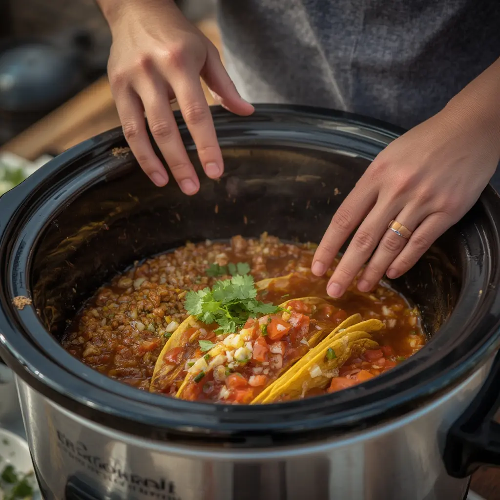 Leftover slow cooker taco meat stored in airtight containers for meal prep