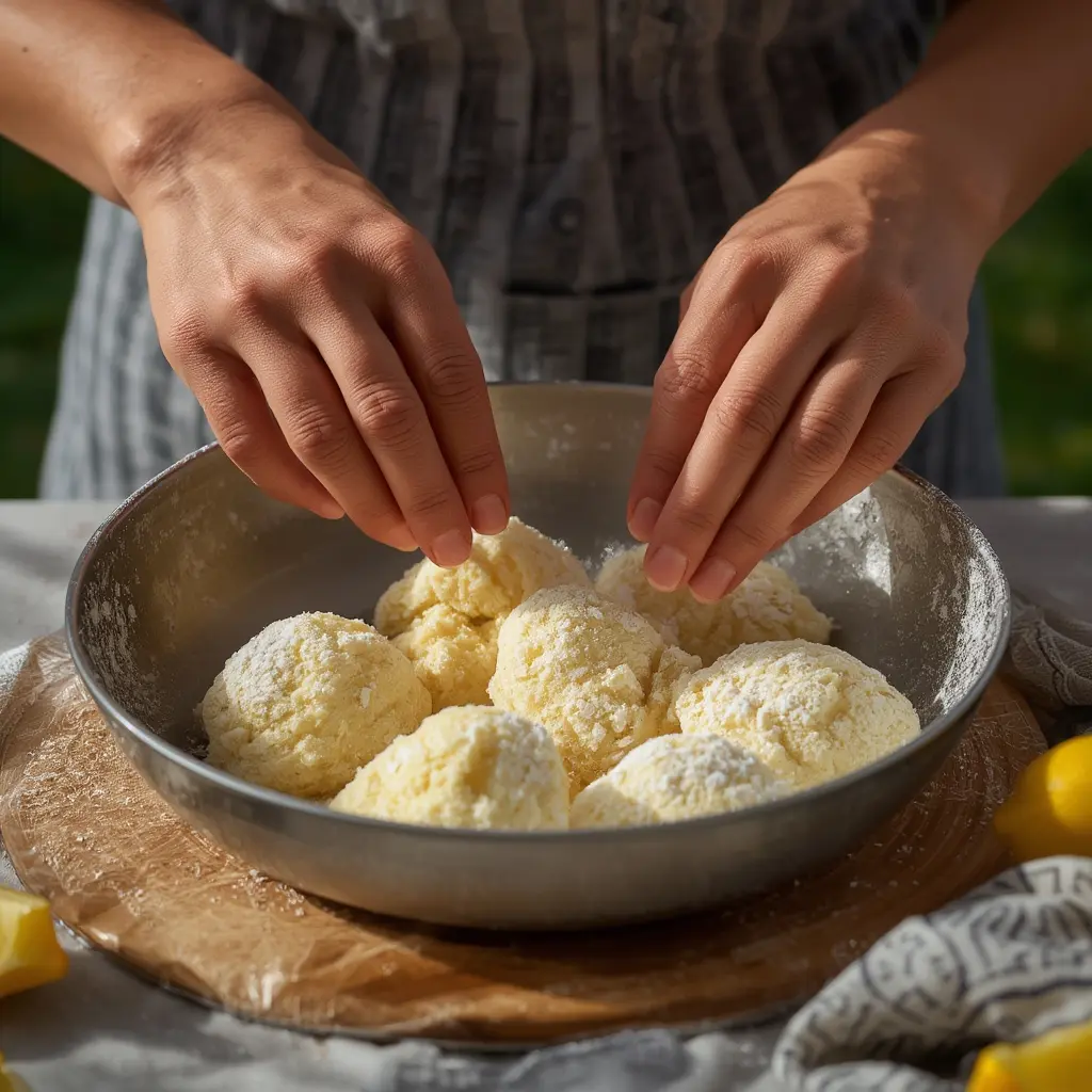 Lemon crinkle cookies stored in an airtight container to keep them soft and fresh