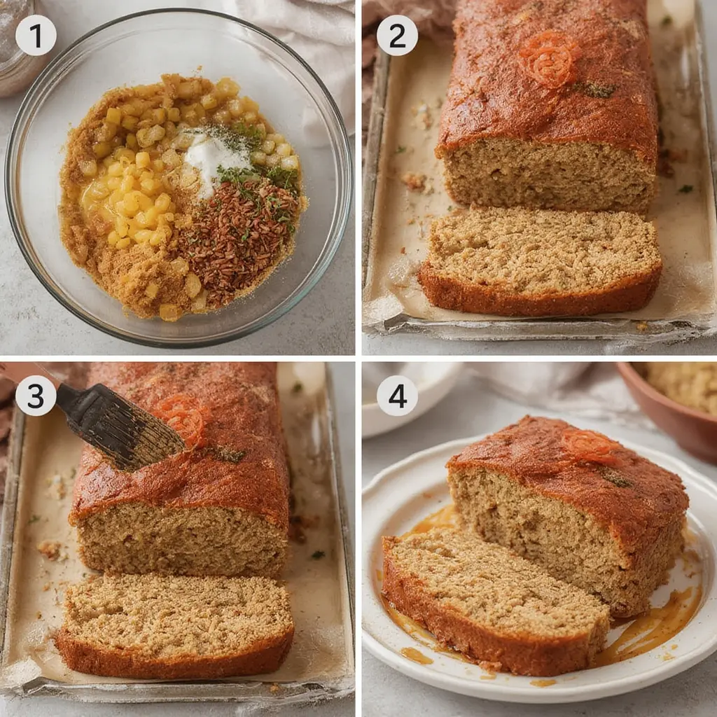 Mixing ground beef with Lipton onion soup mix and forming meatloaf before baking