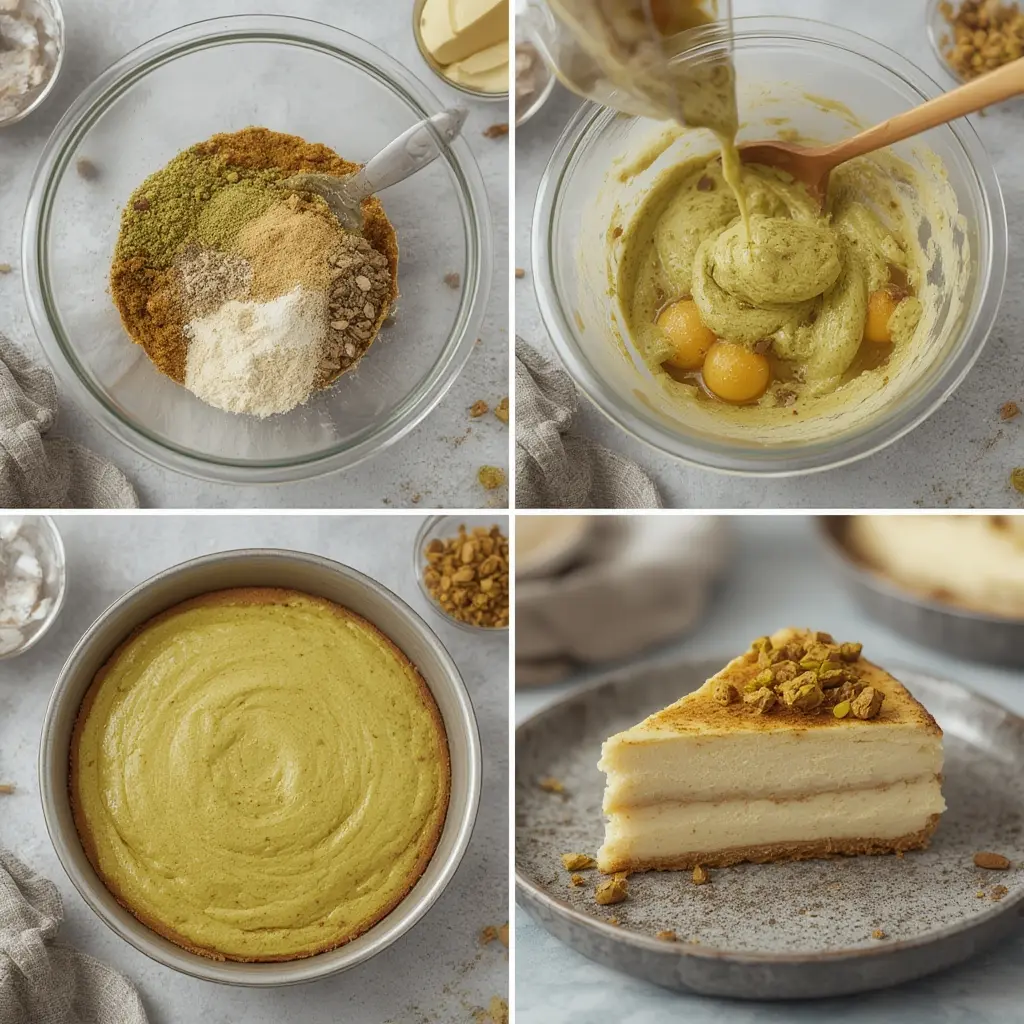 Blending toasted pistachios with warm cream to make homemade pistachio dessert sauce