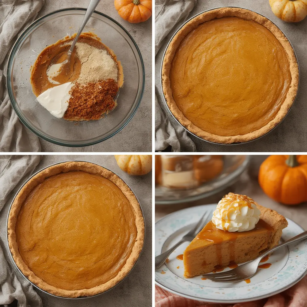 Making pumpkin caramel pie filling from scratch - step by step process
